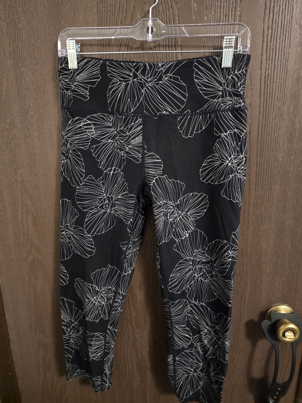 Calvin Klein Black Leggings with White Floral Line Print